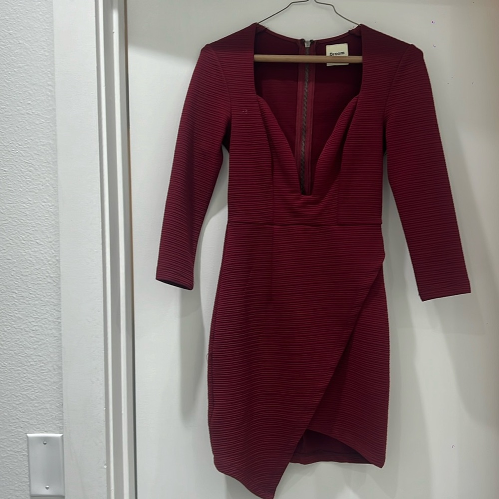 Dark red low cut dress